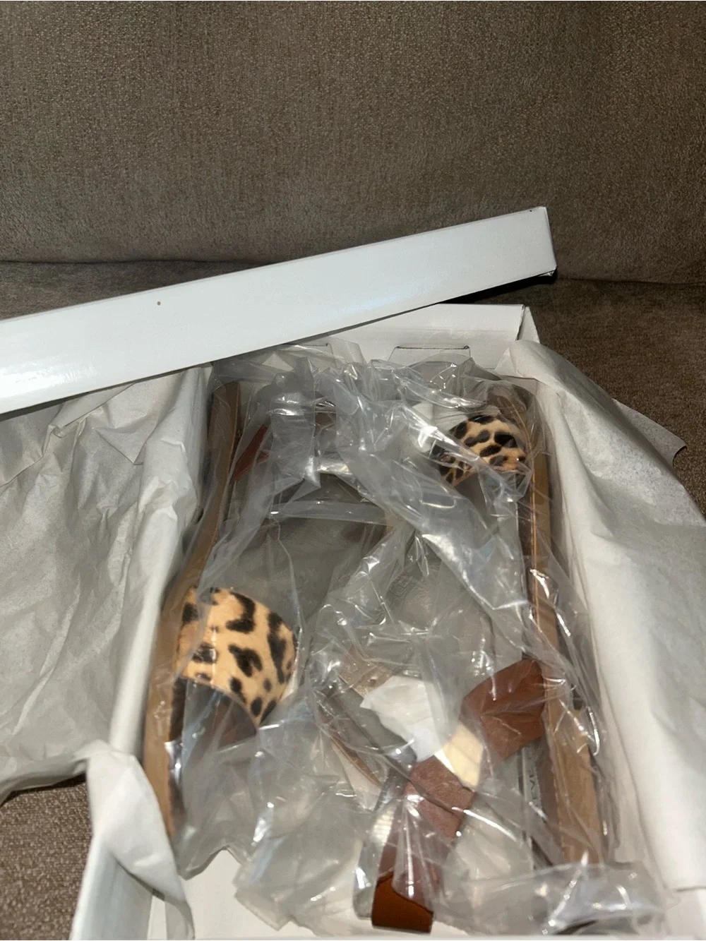 Steve Madden Leopard Print and Metallic Gold Flat Sandals